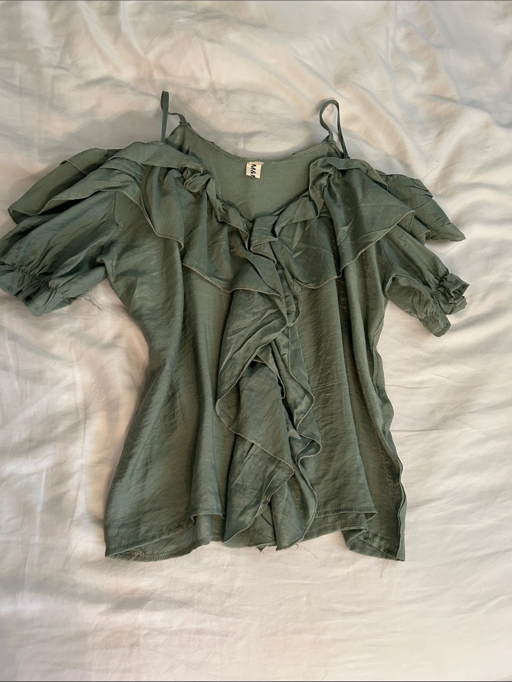 Off-Shoulder Ruffled Green Women’s Top - Picture 2 of 6